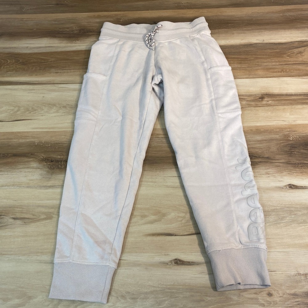 Reebok Women's Cargo Joggers Sweatpants Medium Light Pink Drawstring Elastic